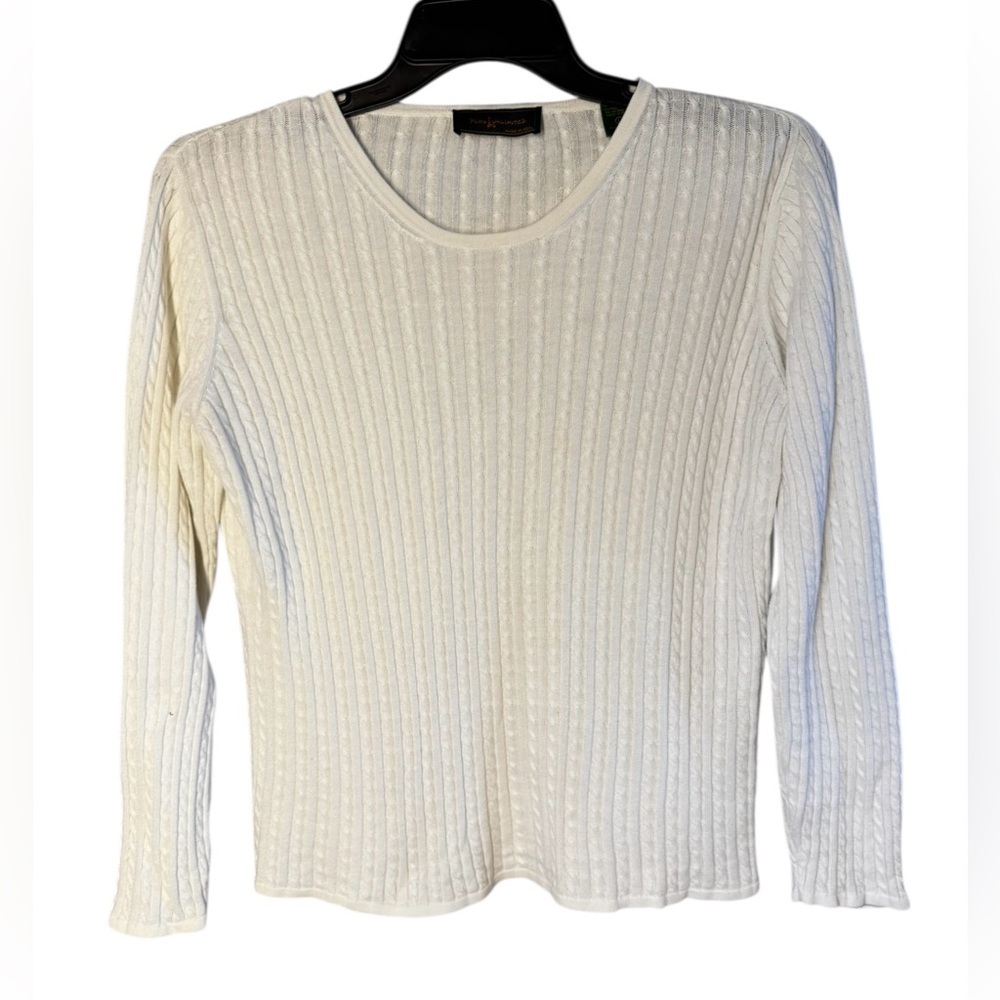 Peru Unlimited Women's 100% Pima Cotton Ribbed Knit White Preppy Sweater Sz. L